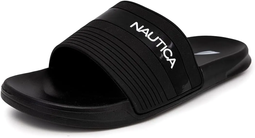 Nautica Men's Open Toe Slide Sandals - Comfortable Indoor & Outdoor Shower Slippers