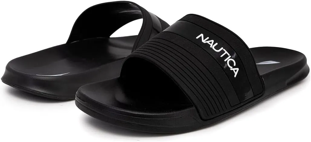 Nautica Men's Open Toe Slide Sandals - Comfortable Indoor & Outdoor Shower Slippers