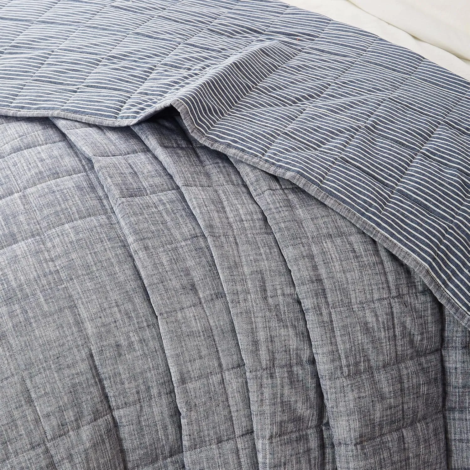 Navy Blue Quilt King Size Bed Spreads - 3-Piece Set with Blue Stripe Coverlet, Light Weight Quilt & 2 Pillow Shams