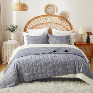 Navy Quilts Queen Size， Cotton Bedspreads Queen Size，3-Pieces Queen Quilt Set with Blue Stripe Bedding Coverlet Light Weight Quilted Blanket with 2 Pillow Shams