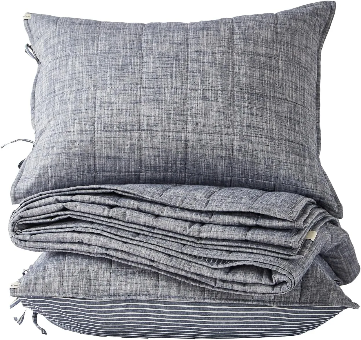 Navy Quilts Queen Size， Cotton Bedspreads Queen Size，3-Pieces Queen Quilt Set with Blue Stripe Bedding Coverlet Light Weight Quilted Blanket with 2 Pillow Shams