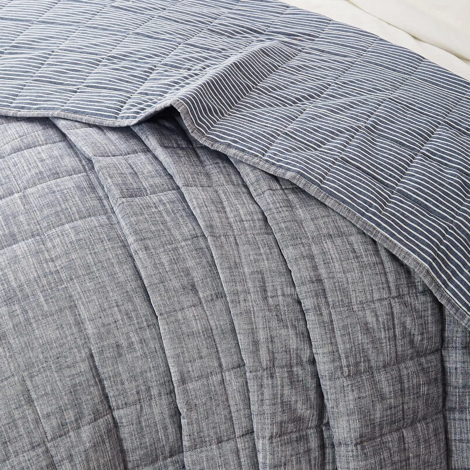 Navy Quilts Queen Size， Cotton Bedspreads Queen Size，3-Pieces Queen Quilt Set with Blue Stripe Bedding Coverlet Light Weight Quilted Blanket with 2 Pillow Shams