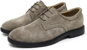 New Dress Oxford Shoes for Men Lace Up Round Toe Suede Leather Derby Shoes Low Top Block Heel Rubber Sole Anti-Slip Slip Resistant Classic