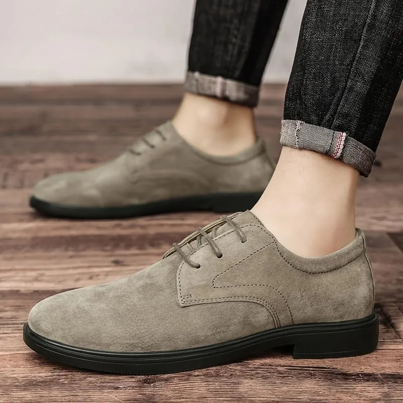 New Dress Oxford Shoes for Men Lace Up Round Toe Suede Leather Derby Shoes Low Top Block Heel Rubber Sole Anti-Slip Slip Resistant Classic