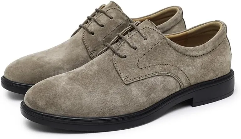 New Dress Oxford Shoes for Men Lace Up Round Toe Suede Leather Derby Shoes Low Top Block Heel Rubber Sole Anti-Slip Slip Resistant Classic