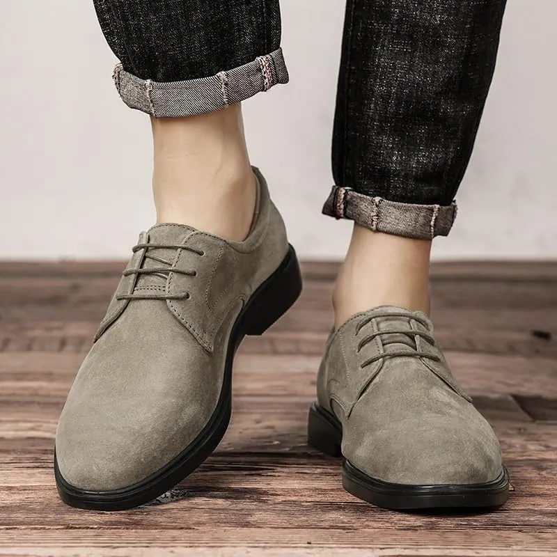 New Dress Oxford Shoes for Men Lace Up Round Toe Suede Leather Derby Shoes Low Top Block Heel Rubber Sole Anti-Slip Slip Resistant Classic