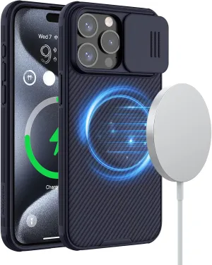 Nillkin Magnetic for iPhone 15 Pro Case, Ultra Slim with Sliding Camera Cover, Compatible with MagSafe, Camshield Pro Magnetic Case for iPhone 15 Pro 6.1 inch, Dark Purple
