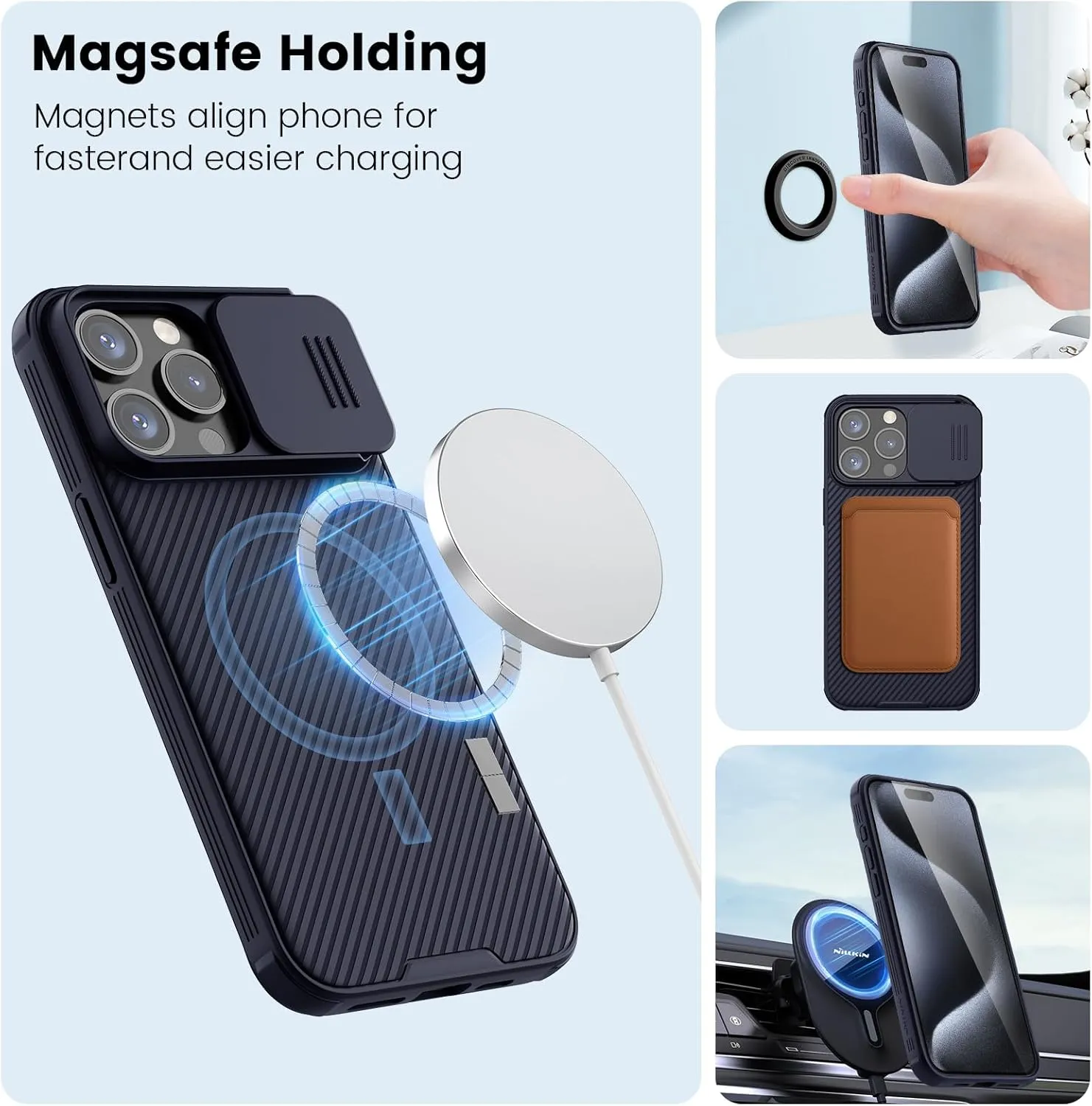 Nillkin Magnetic for iPhone 15 Pro Case, Ultra Slim with Sliding Camera Cover, Compatible with MagSafe, Camshield Pro Magnetic Case for iPhone 15 Pro 6.1 inch, Dark Purple