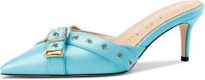 NobleOnly Kitten Heels for Women - Close Pointed Toe Mule Heels, Studded Slip On Party Dress Pumps, 2.6 Inches