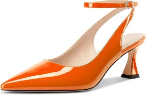NobleOnly Womens Close Pointed Toe Ankle Strap Kitten Heels Slingback Dress Wedding Casual Pumps 2.4 Inches Heels