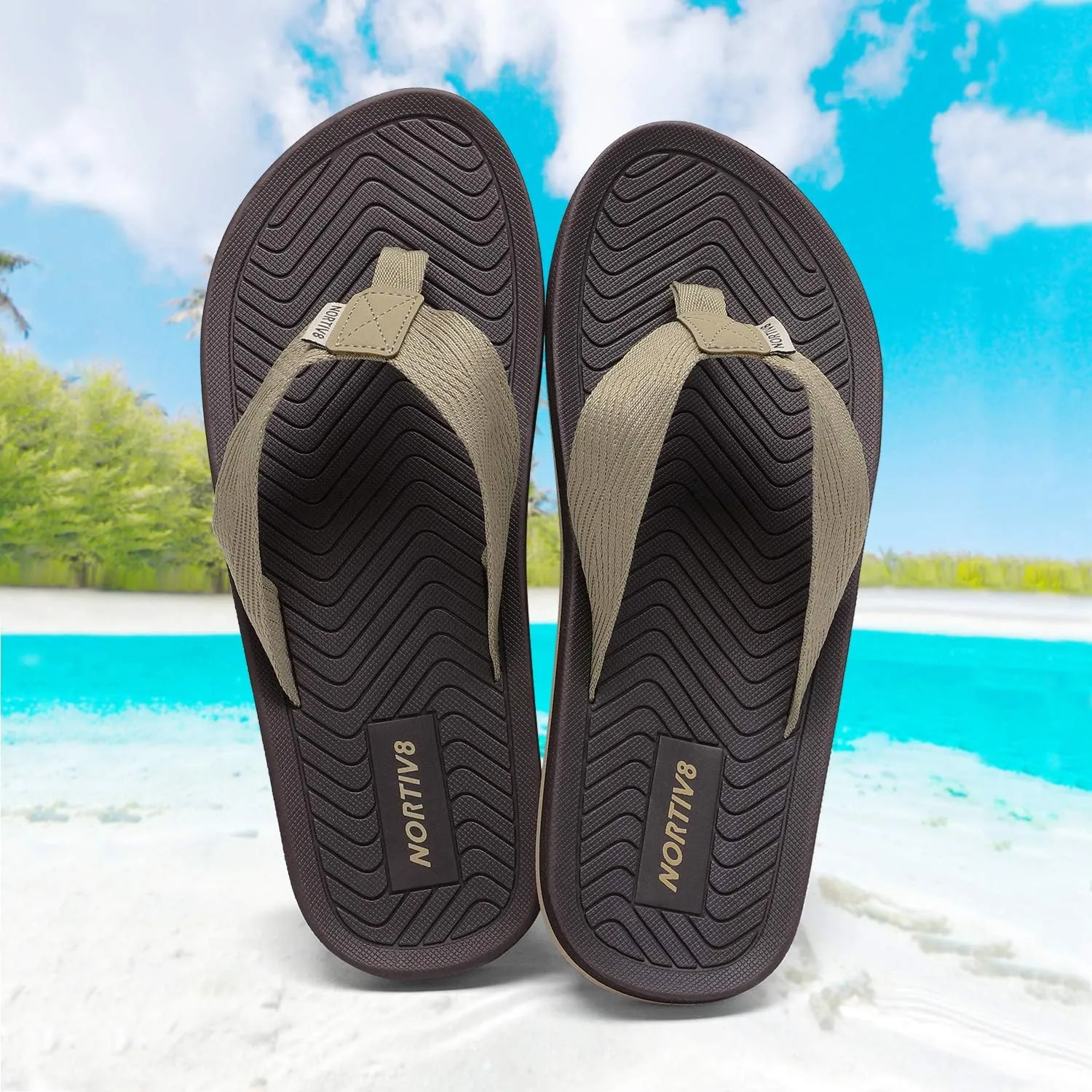NORTIV 8 Men's Flip Flops Thong Sandals Comfortable Light Weight Beach Shoes REVIVA