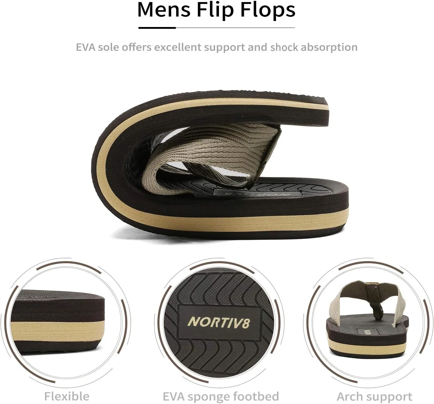 NORTIV 8 Men's Flip Flops Thong Sandals Comfortable Light Weight Beach Shoes REVIVA