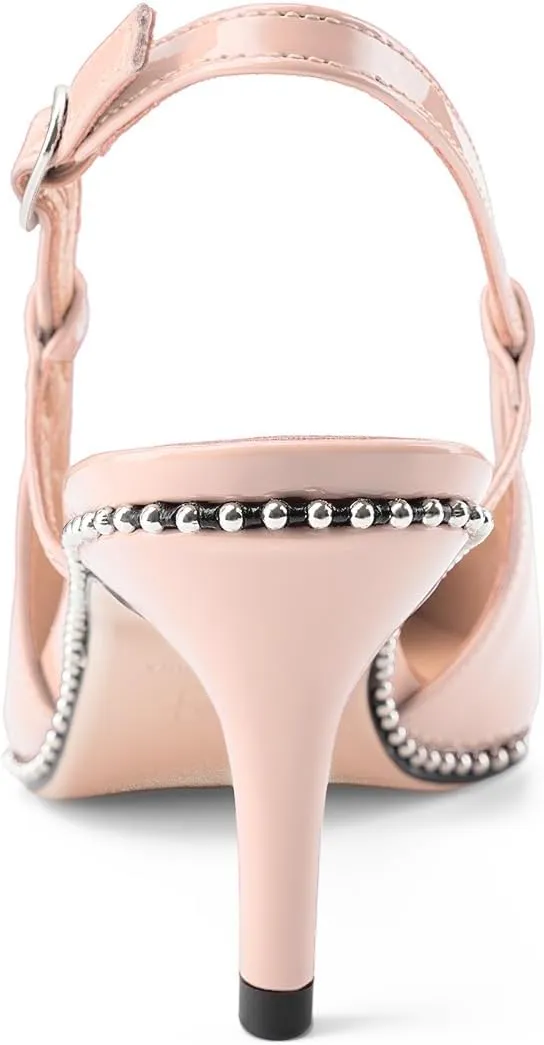 Oh Mispares Slingback Heels for Women Pointed Toe Stiletto Pumps Adjustable Strap Buckle 3 Inch Beaded Dress Shoes Wedding Prom Work Office