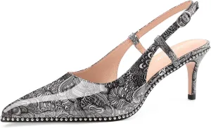 Oh Mispares Slingback Heels for Women Pointed Toe Stiletto Pumps Adjustable Strap Buckle 3 Inch Beaded Dress Shoes Wedding Prom Work Office