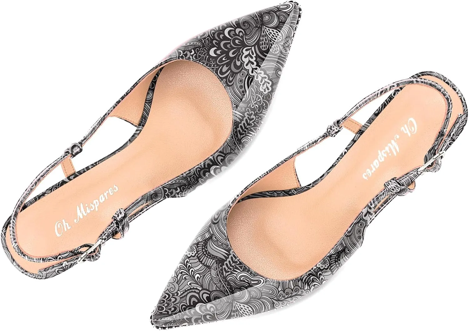 Oh Mispares Slingback Heels for Women Pointed Toe Stiletto Pumps Adjustable Strap Buckle 3 Inch Beaded Dress Shoes Wedding Prom Work Office