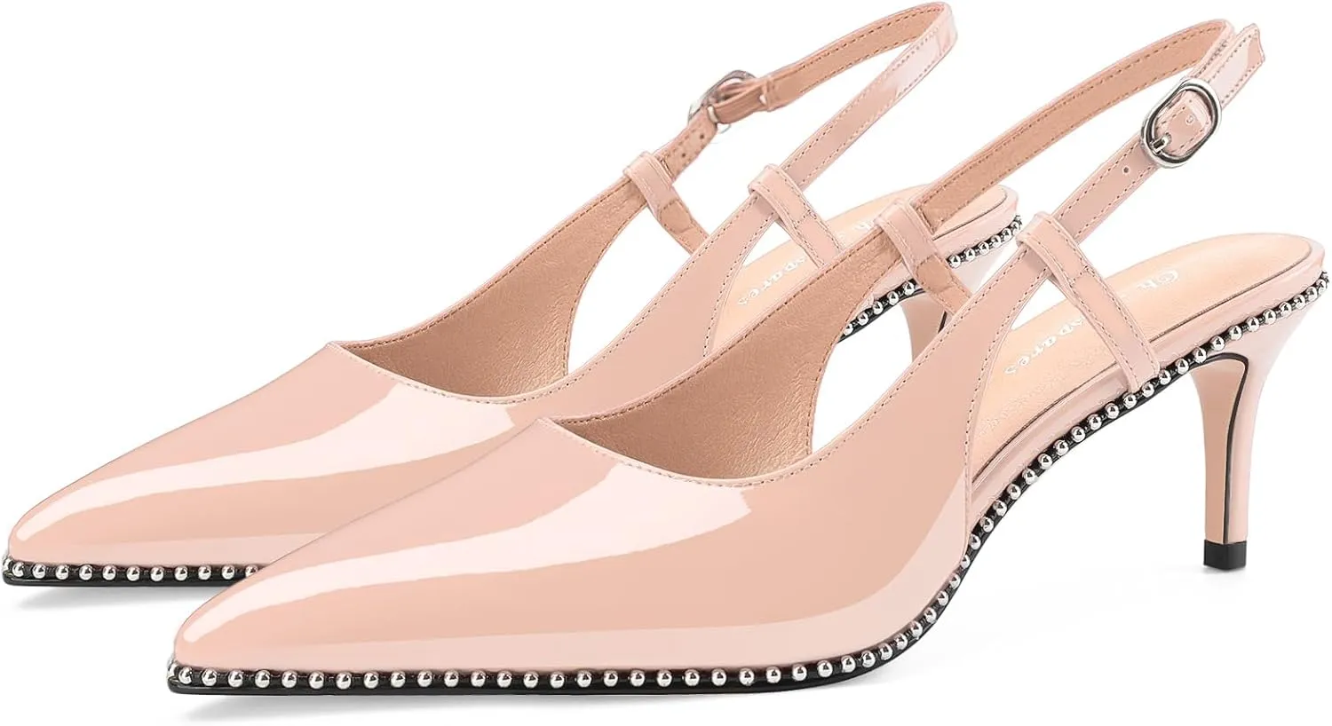 Oh Mispares Slingback Heels for Women Pointed Toe Stiletto Pumps Adjustable Strap Buckle 3 Inch Beaded Dress Shoes Wedding Prom Work Office