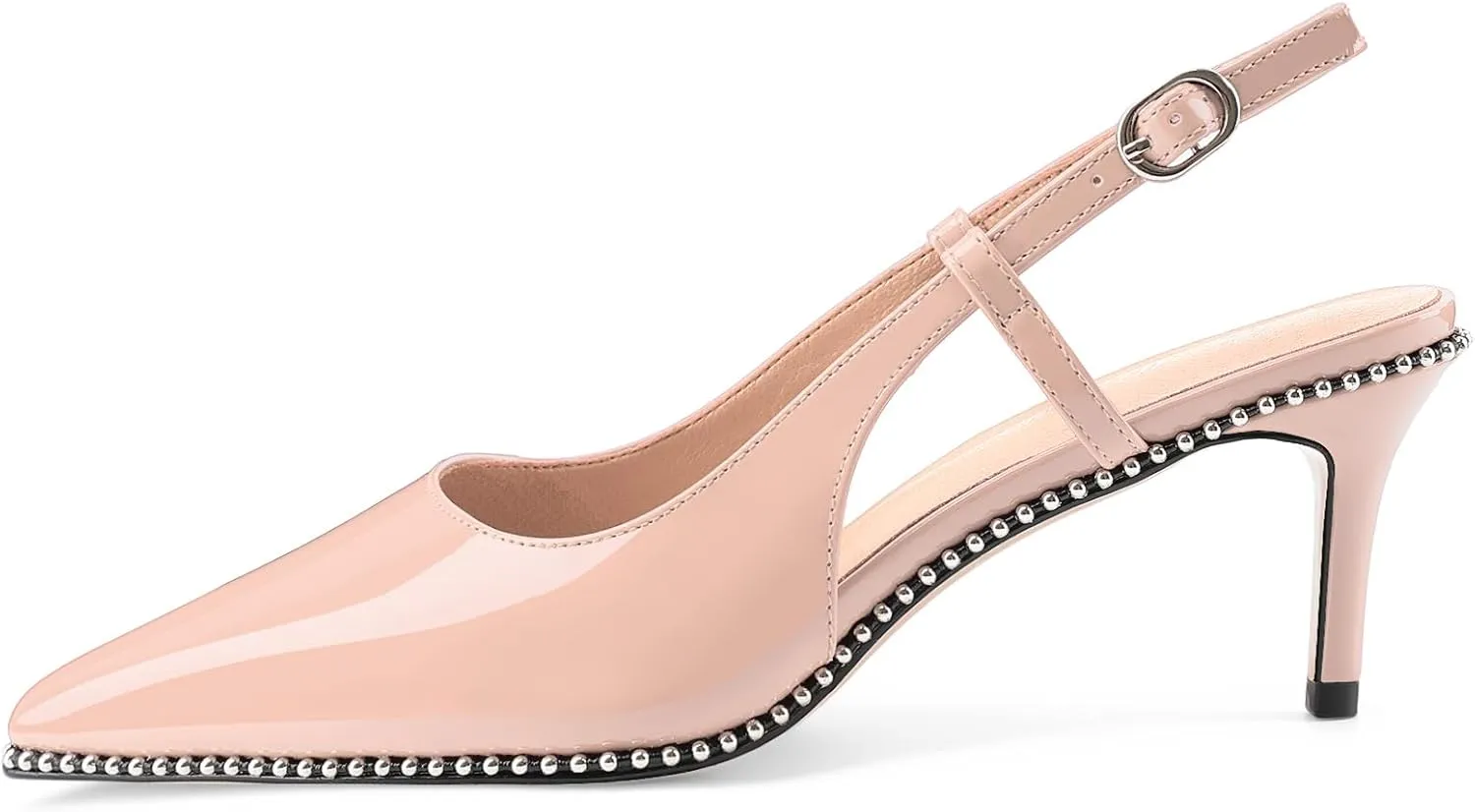 Oh Mispares Slingback Heels for Women Pointed Toe Stiletto Pumps Adjustable Strap Buckle 3 Inch Beaded Dress Shoes Wedding Prom Work Office