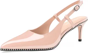 Oh Mispares Slingback Heels for Women Pointed Toe Stiletto Pumps Adjustable Strap Buckle 3 Inch Beaded Dress Shoes Wedding Prom Work Office