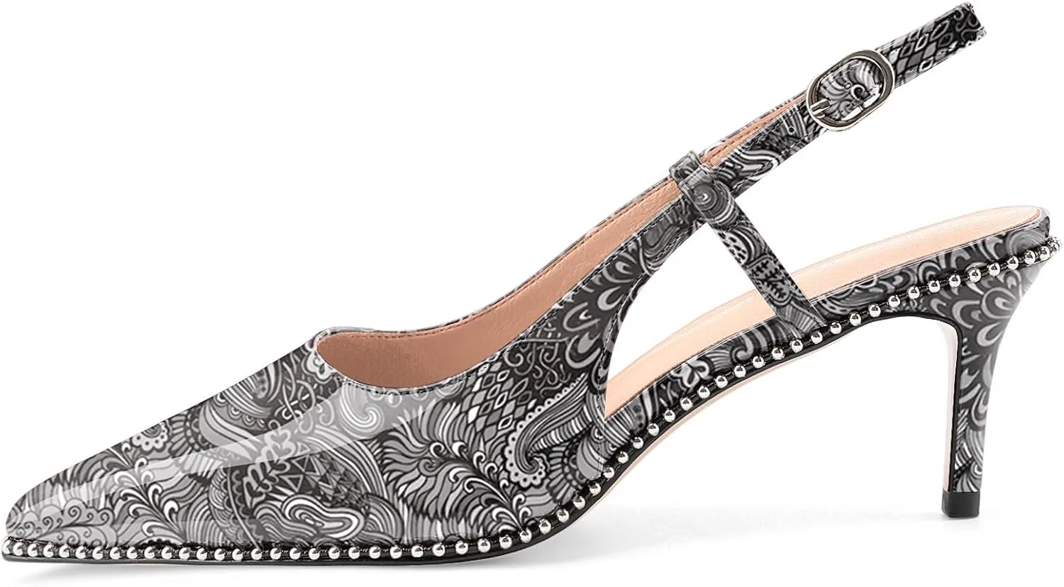 Oh Mispares Slingback Heels for Women Pointed Toe Stiletto Pumps Adjustable Strap Buckle 3 Inch Beaded Dress Shoes Wedding Prom Work Office