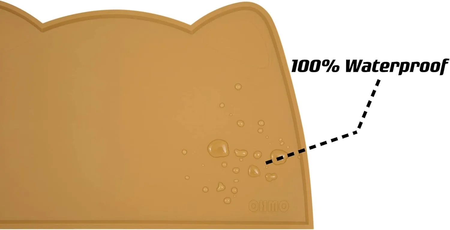 OHMO - Cat Food Mat, Silicone Pet Feeding Mat for Floor Non-Skid Waterproof Dog Water Bowl Tray, Easy to Clean Pet Placemat