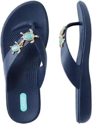 Oka-B Women's Elle Lizzie Flip Flop Sandal with Sea Turtle Charms