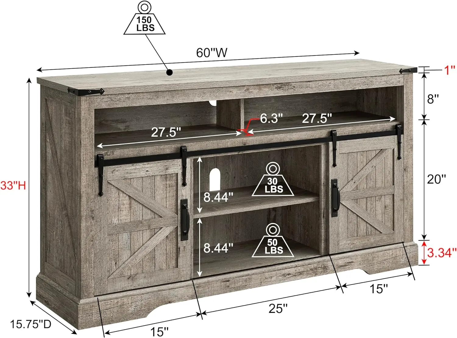 OKD Farmhouse TV Stand for 65  Inch TV, 33" Tall Highboy Entertainment Center w/Sliding Barn Door, Rustic Media Console w/Storage Shelves, Wood Television Stand for Living Room, Light Rustic Oak