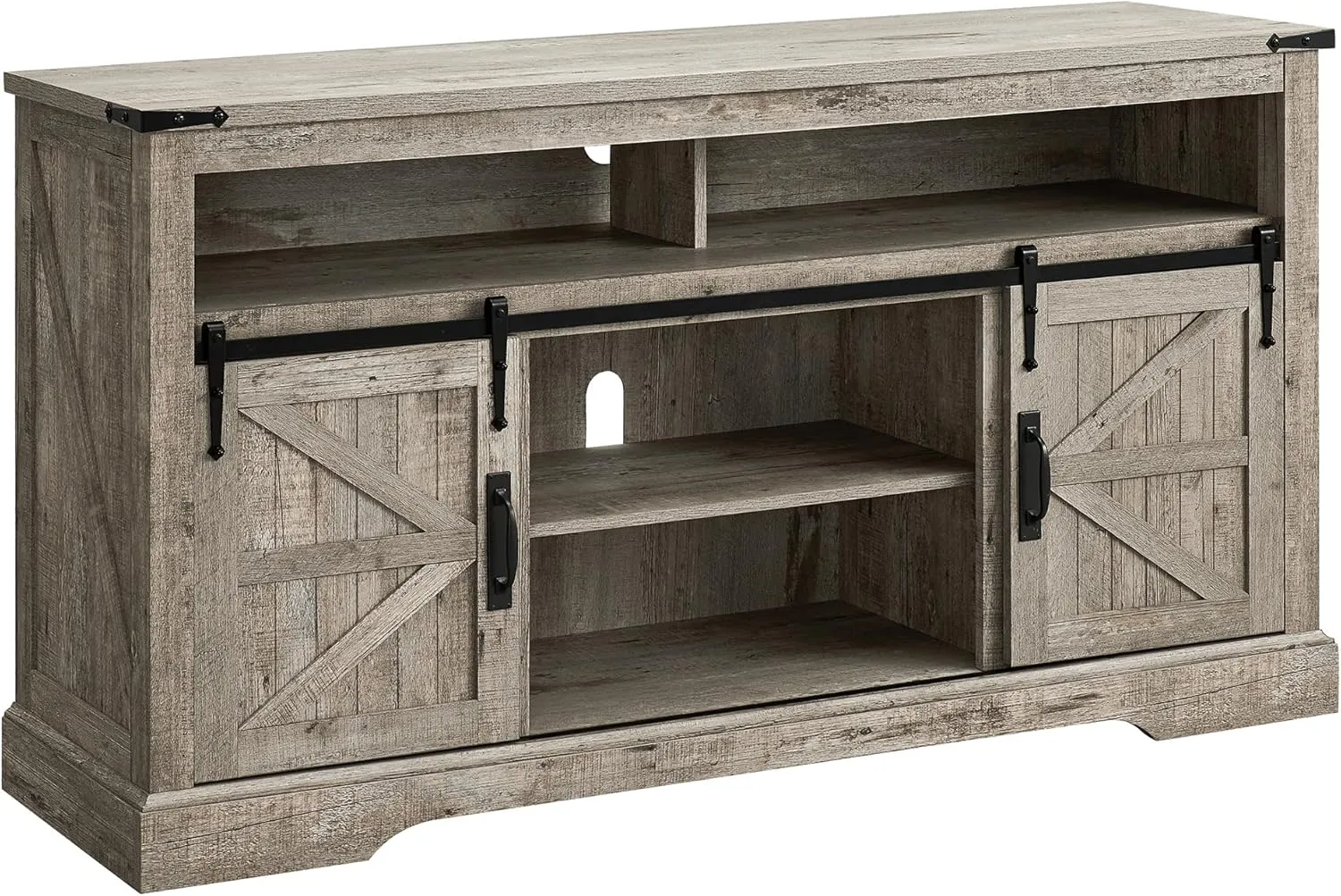 OKD Farmhouse TV Stand for 65  Inch TV, 33" Tall Highboy Entertainment Center w/Sliding Barn Door, Rustic Media Console w/Storage Shelves, Wood Television Stand for Living Room, Light Rustic Oak