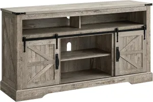 OKD Farmhouse TV Stand for 65  Inch TV, 33" Tall Highboy Entertainment Center w/Sliding Barn Door, Rustic Media Console w/Storage Shelves, Wood Television Stand for Living Room, Light Rustic Oak