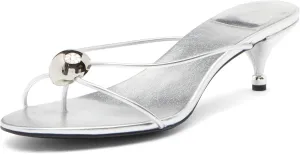 OMLISHZTY Women's Kitten Heel Sandals - Sculptural Metal Hardware, Open Toe Flip Flop Heels, Dressy Casual Sandals for Multi-Occasion Wear
