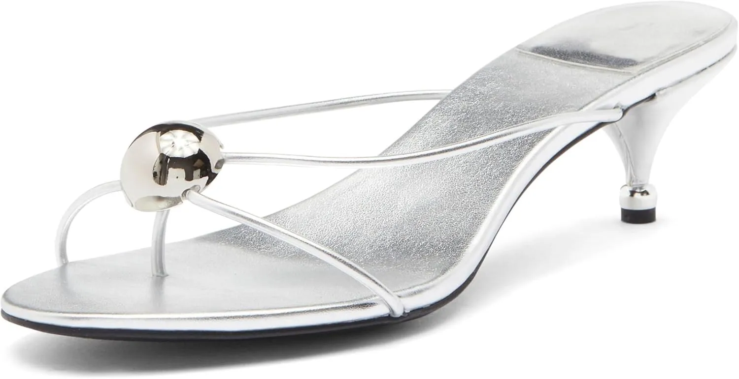 OMLISHZTY Women's Kitten Heel Sandals - Sculptural Metal Hardware, Open Toe Flip Flop Heels, Dressy Casual Sandals for Multi-Occasion Wear
