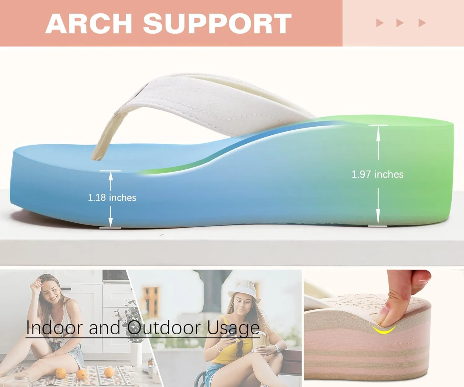 ONCAI Women’s Platform Flip Flops Trendy Dressy Womans Summer Sandals with Comfortable Flatform Arch Support Walking Outdoor Rubber Soles (US Size 5-11)