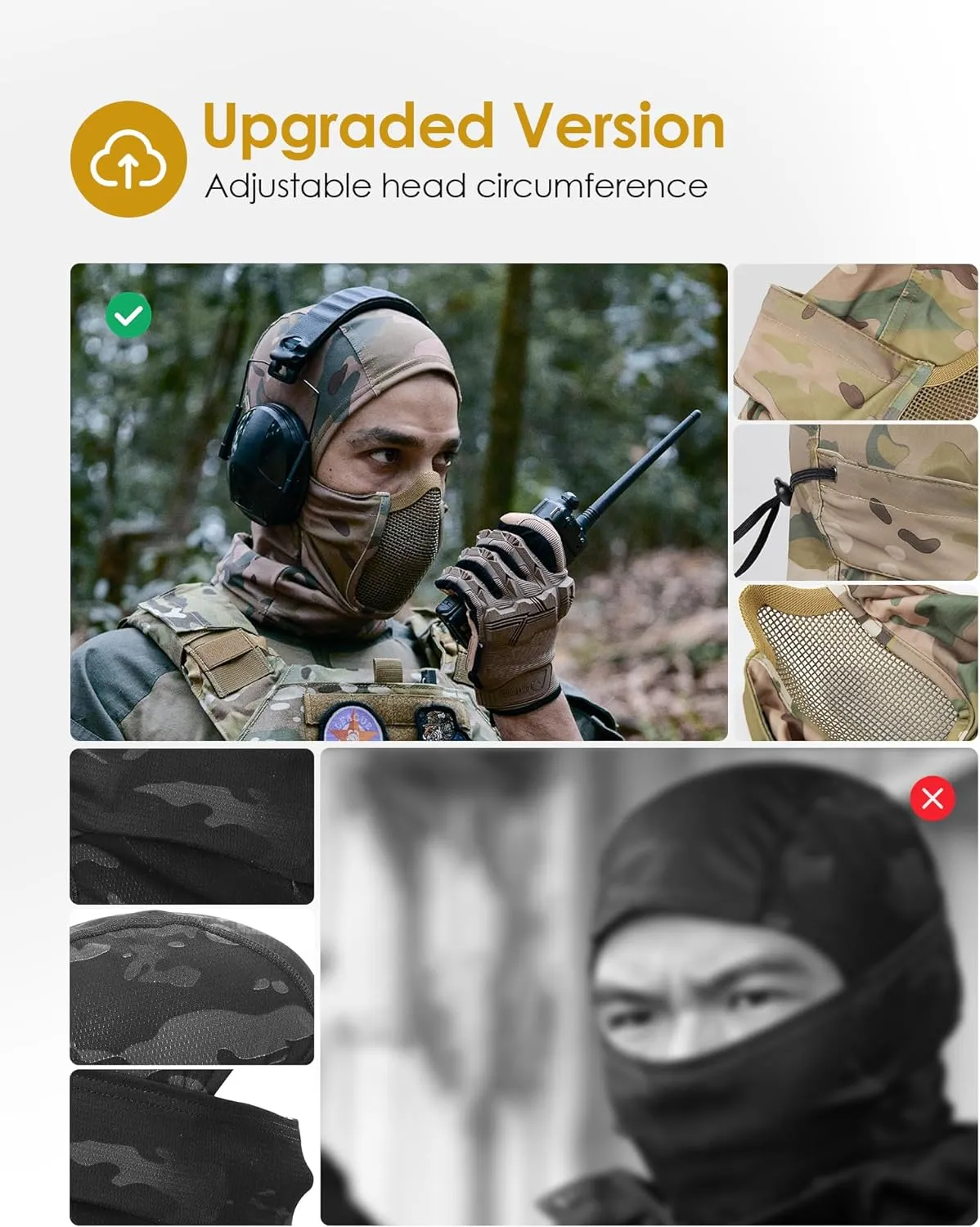 OneTigris Balaclava Mesh Mask, Ninja Tactical Mask with Full Face Protection for Outdoor