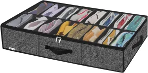 Onlyeasy Sturdy Under Bed Shoe Storage Organizer Fit 16 Pairs, Collapsible Closet Underbed Shoes Container Bags with Reinforced Handles, 37.7x23.6x5.9in, Linen-like Black, MXAUBS16P1