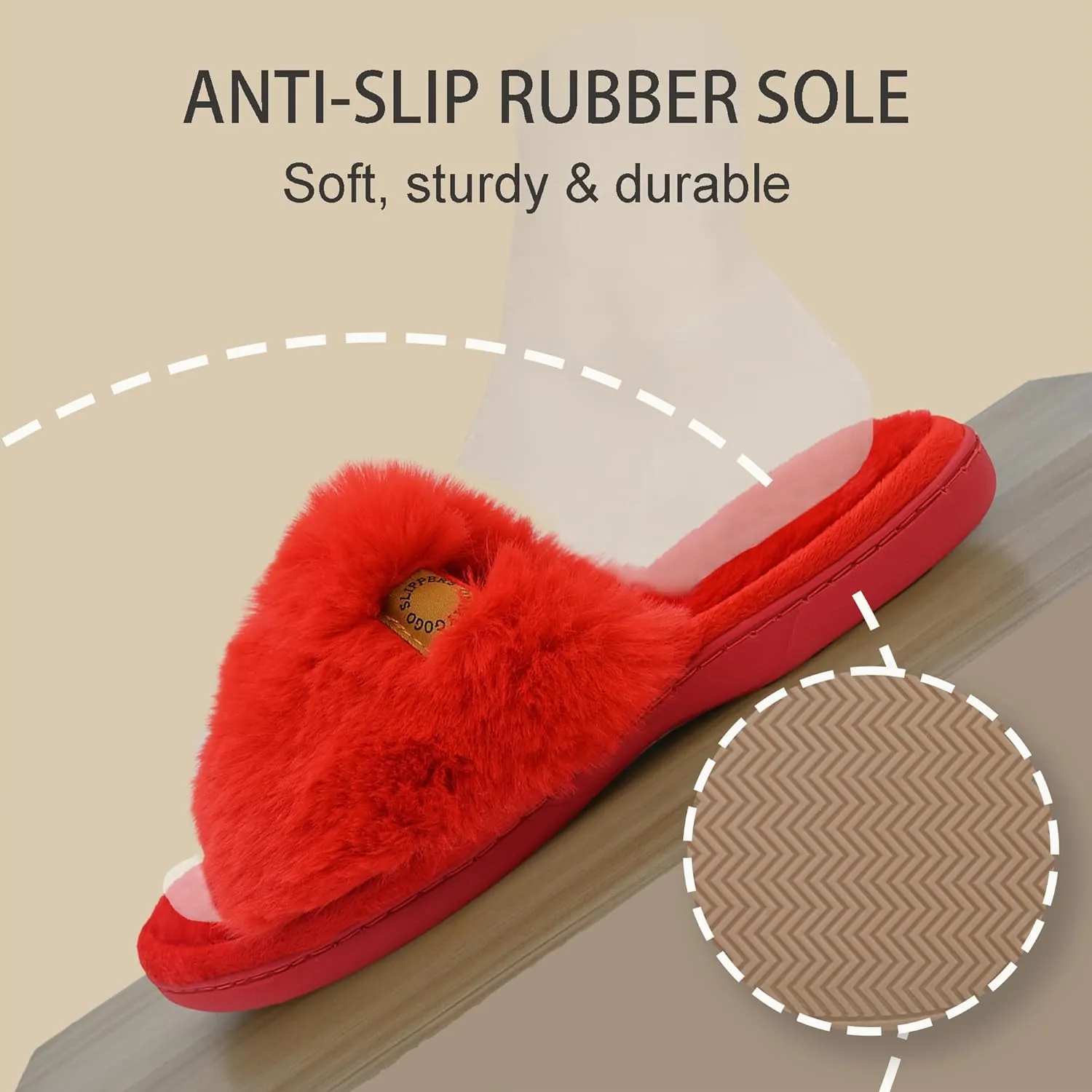 Onmygogo Indoor Slippers for Women Open Toe with Memory Foam, Soft Faux Fur Nonslip House Slippers