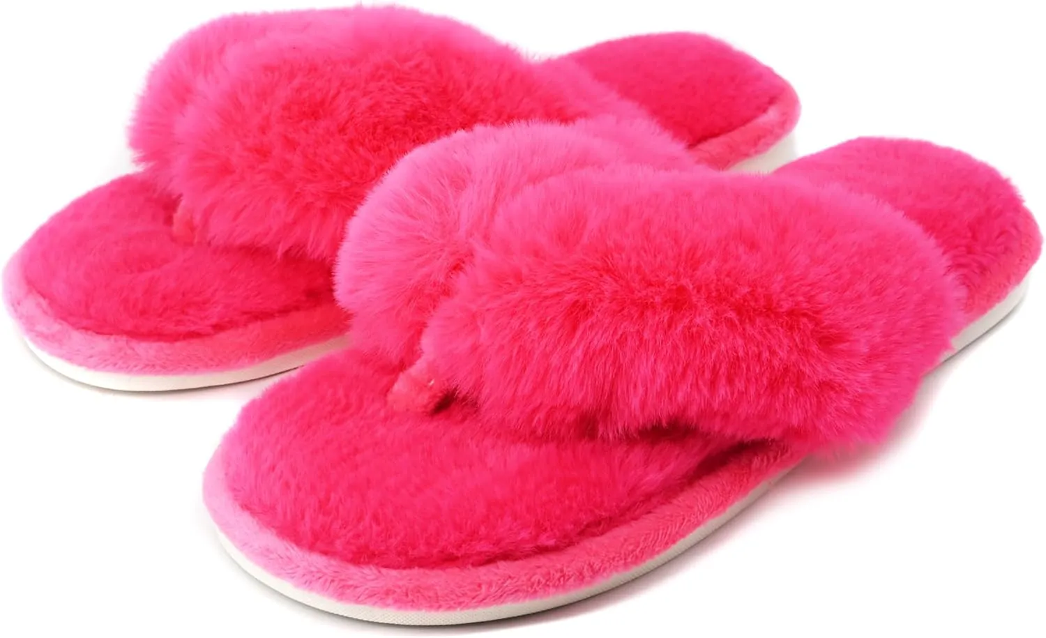Onmygogo Plush Indoor Flip Flop Thong Slippers for Women Open Toe, Fuzzy Faux Fur Spa House Slippers