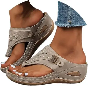 Orthopedic Sandals for Women, 2025 Breathable Mesh Hollow Sports Sandals, Thick-Soled Non-Slip Wedge Summer Casual Flip-Flops