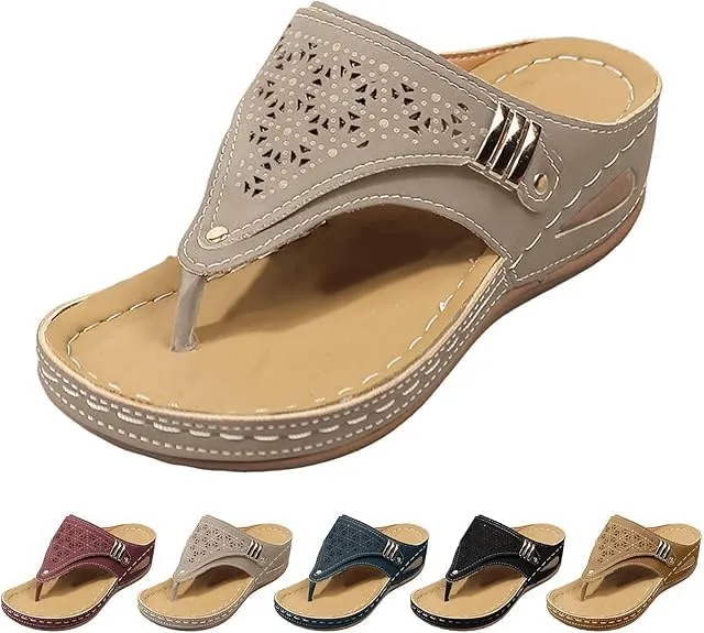 Orthopedic Sandals for Women, 2025 Breathable Mesh Hollow Sports Sandals, Thick-Soled Non-Slip Wedge Summer Casual Flip-Flops