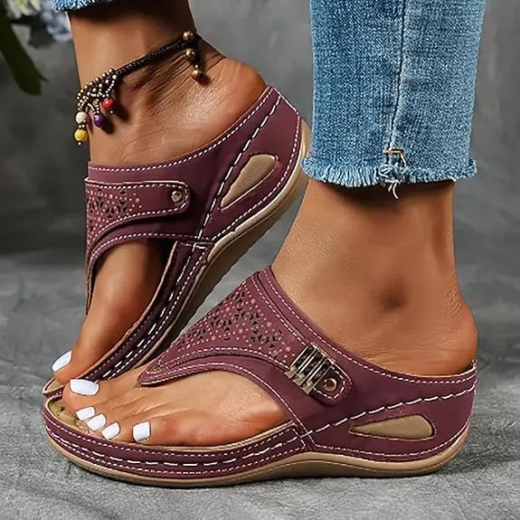 Orthopedic Sandals for Women, 2025 Breathable Mesh Hollow Sports Sandals, Thick-Soled Non-Slip Wedge Summer Casual Flip-Flops