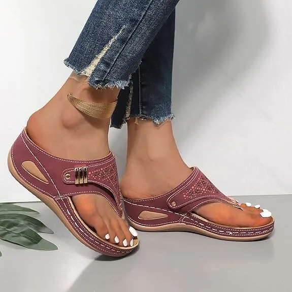 Orthopedic Sandals for Women, 2025 Breathable Mesh Hollow Sports Sandals, Thick-Soled Non-Slip Wedge Summer Casual Flip-Flops
