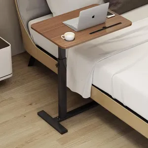 Overbed Table,Hospital Bed Table,Over The Bed Table with Hidden Wheels&Cup Holder,Adjustable Bedside Table and Rolling Bed Table Tray&Laptop Cart,Hospital Table Over Bed for Home Use-Walnut