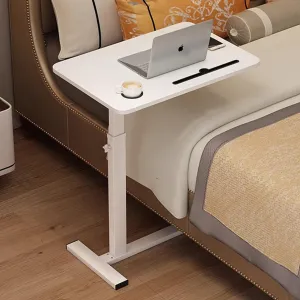 Overbed Table,Hospital Bed Table,Over The Bed Table with Hidden Wheels&Cup Holder,Adjustable Bedside Table and Rolling Bed Table Tray&Laptop Cart,Hospital Table Over Bed for Home Use-White