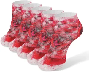 Painted Rose Ankle No Show Socks Soft Loafer Socks Low Cut Non Slip Flat Sock 5 PC