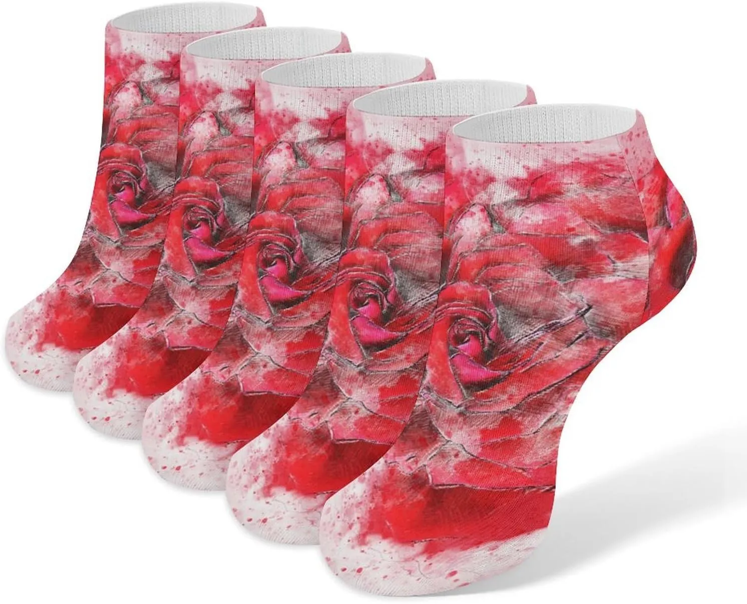 Painted Rose Ankle No Show Socks Soft Loafer Socks Low Cut Non Slip Flat Sock 5 PC