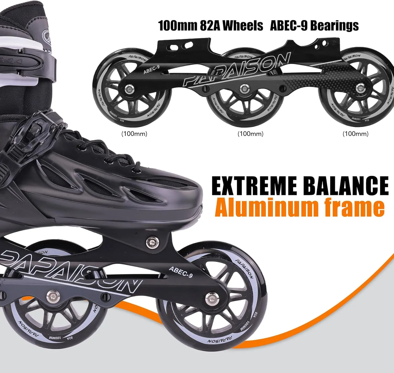 PAPAISON Adult Adjustable Inline Skates for Men Women with 3 100mm Wheels, Outdoor Blades Female Male Fitness Speed Racing Skates, Roller Skates for Teens Boys Girls