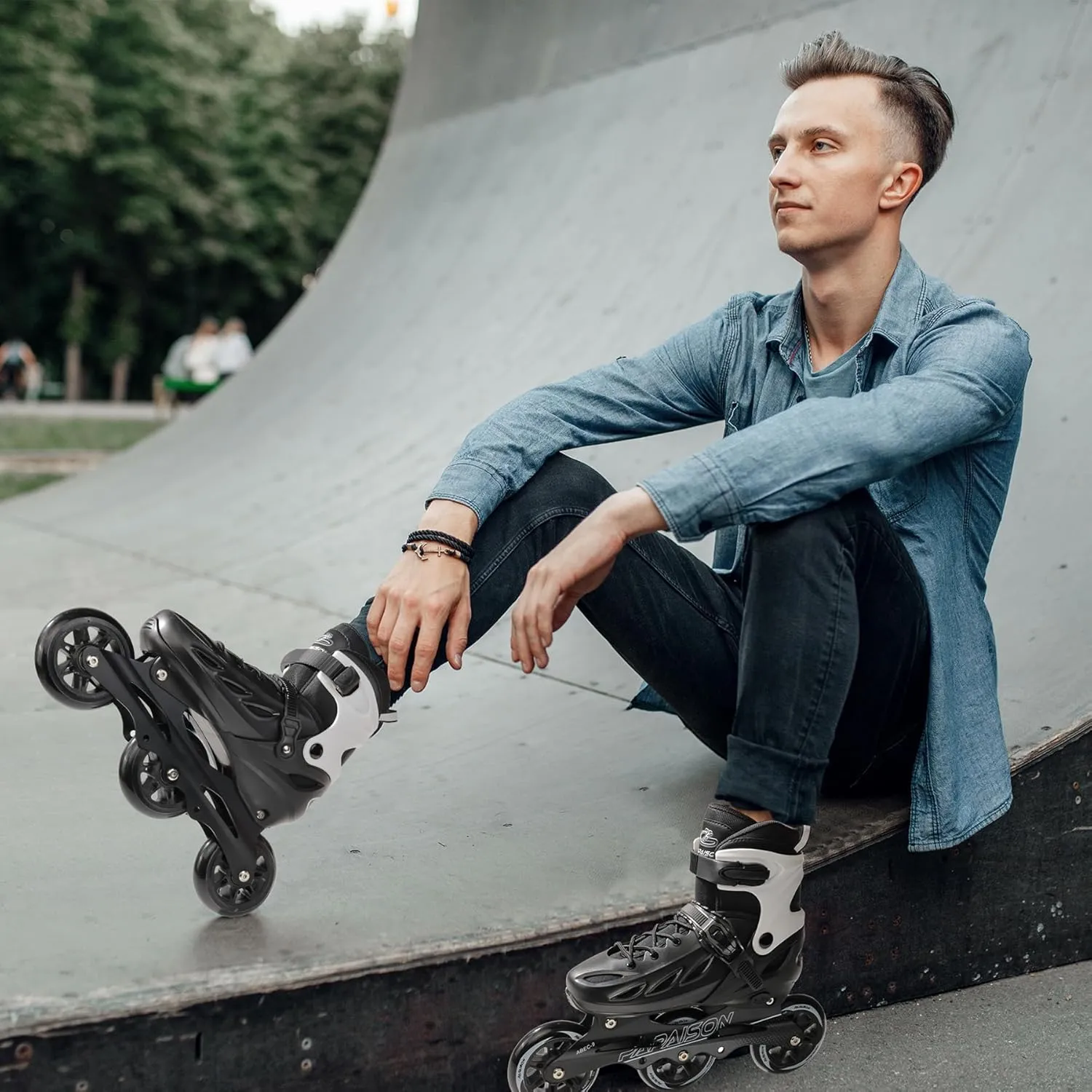PAPAISON Adult Adjustable Inline Skates for Men Women with 3 100mm Wheels, Outdoor Blades Female Male Fitness Speed Racing Skates, Roller Skates for Teens Boys Girls