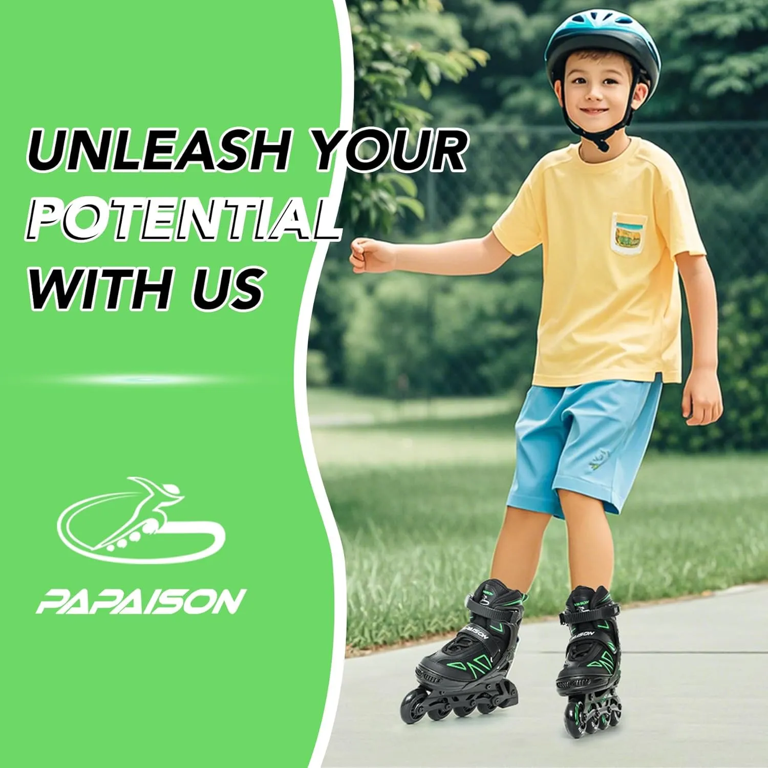 PAPAISON Boys Inline Skates Ages 5-8 8-12, Adjustable Size Beginner Roller Skates Blades for Kids Youth