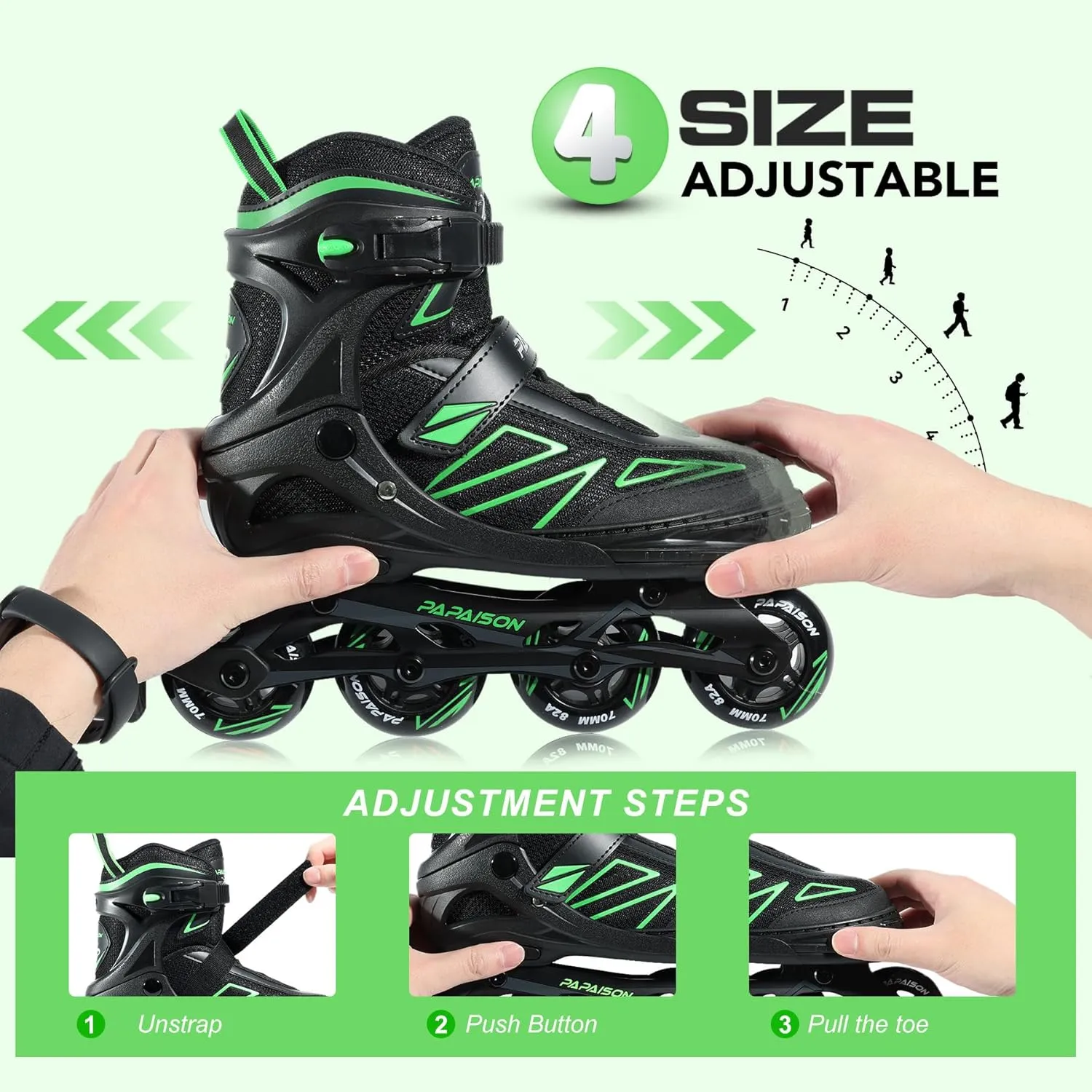 PAPAISON Boys Inline Skates Ages 5-8 8-12, Adjustable Size Beginner Roller Skates Blades for Kids Youth