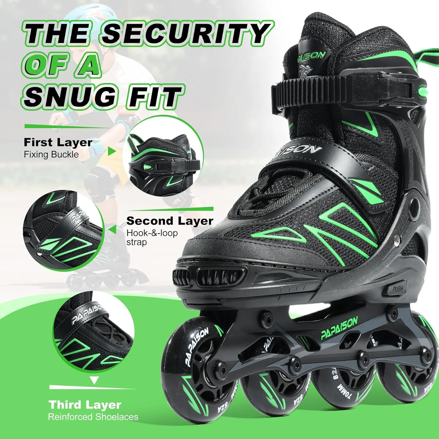 PAPAISON Boys Inline Skates Ages 5-8 8-12, Adjustable Size Beginner Roller Skates Blades for Kids Youth