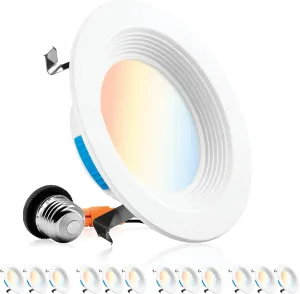 PARMIDA (12 Pack) 4 Inch 5CCT LED Recessed Lighting, Dimmable, 9W, 650LM, 2700K/3000K/4000K/5000K/6000K 5 Color Selectable, Baffle Trim Retrofit Can Light, Wet Rated, ETL & Energy Star Certified