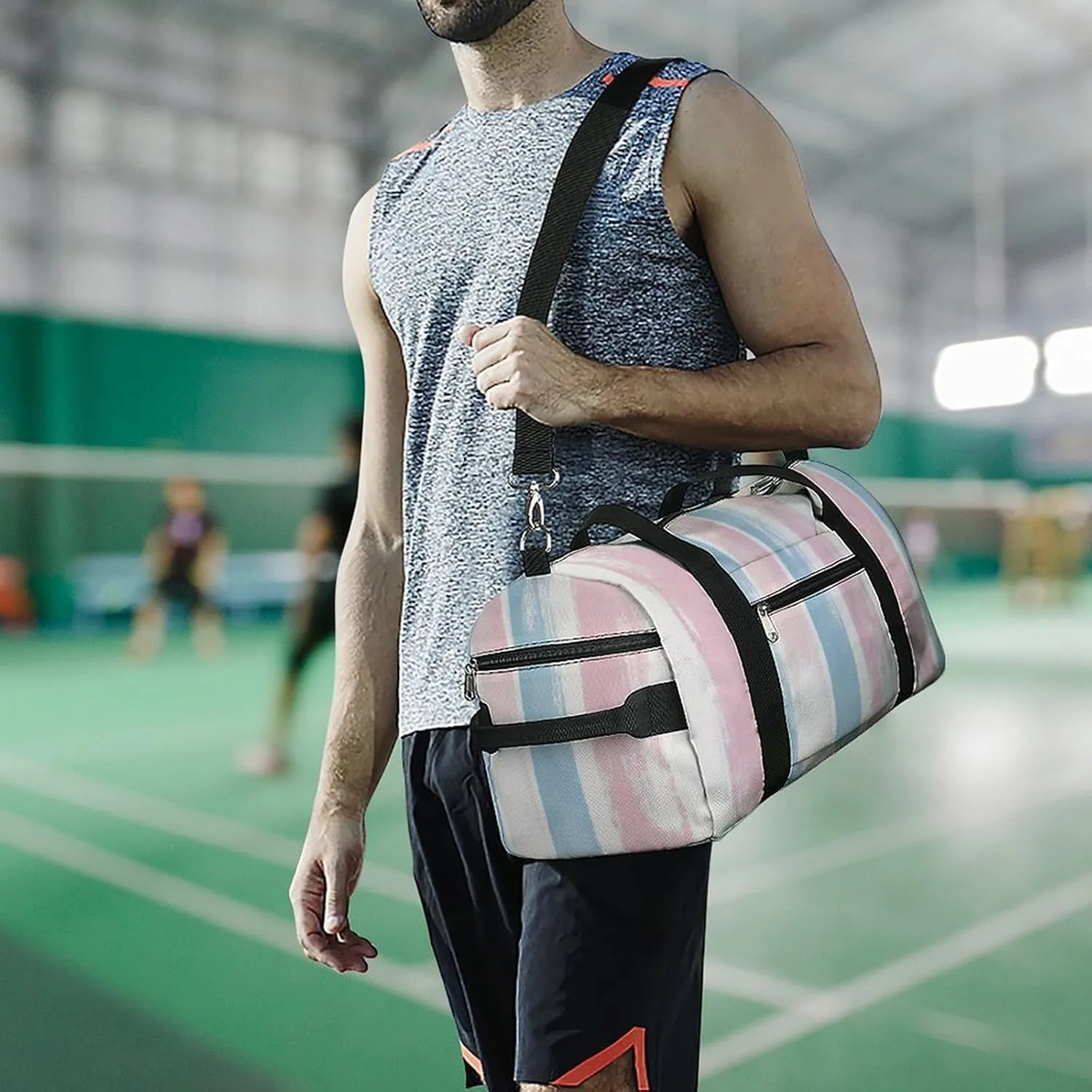 Pastel Striped Pattern Fitness Large Gym Bag for Unisex with Shoe Compartment & Wet Pocket